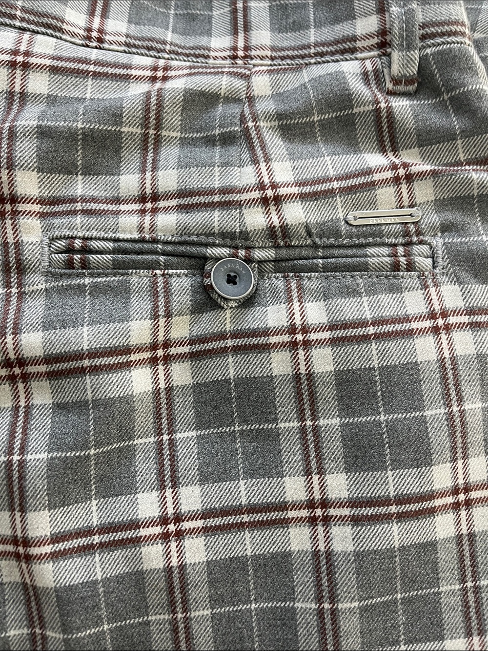 Zara Men's Gray Plaid Chinos with Brown Accent Size 32 - Picture 2 of 5